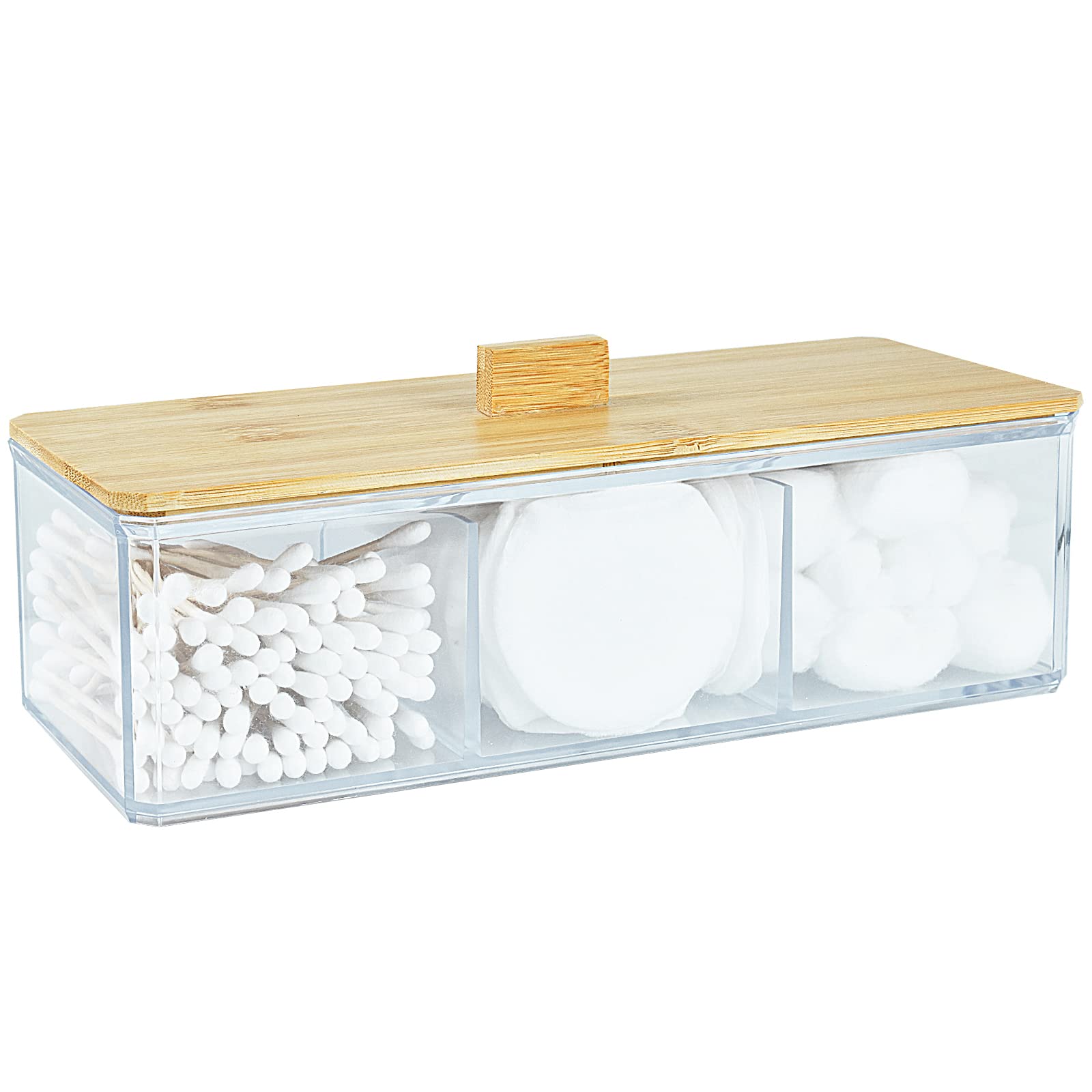 Jolof Store Acrylic Qtip Holder | 3-Compartment Bathroom Vanity Organizer