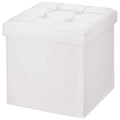 BRIAN & DANY Folding Ottoman Storage Box with Lid, Faux Leather Footstool Toy Storage Box Storage Seat 38 x 38 x 38 cm White