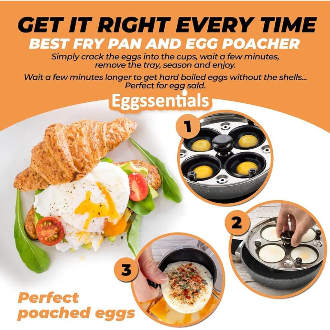 2-in-1 Egg Poacher & Nonstick Granite Fry Pan with Lid