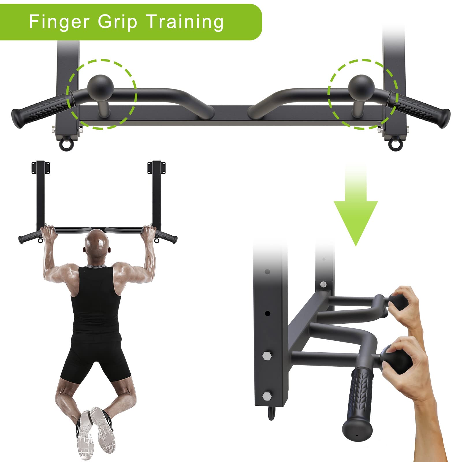Kipika Joist Mounted Pull Up Bar | Height Adjustable Multi-Grip Chin Up Bar