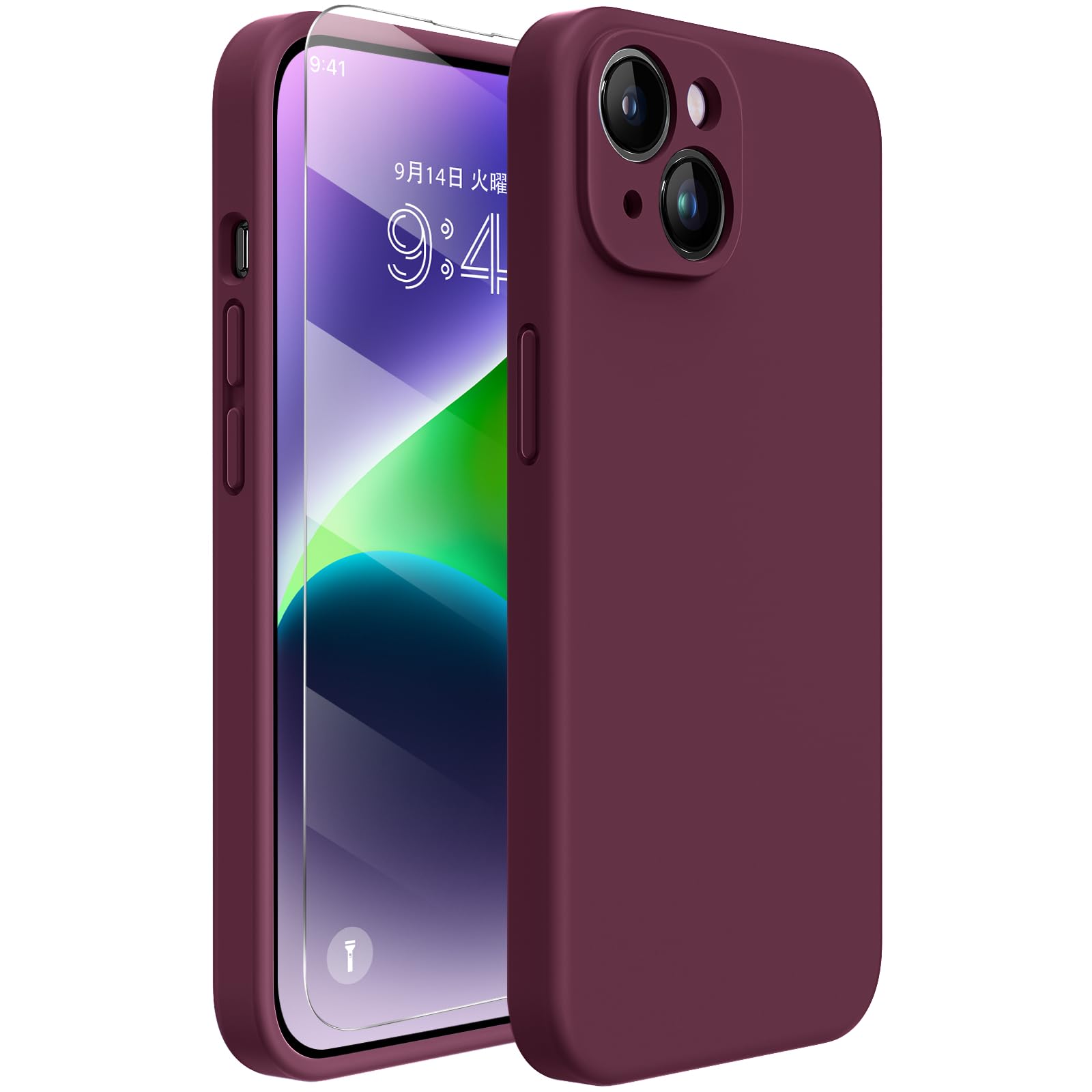 Miracase iPhone 14 Case - Liquid Silicone Shockproof Cover with Screen Protector