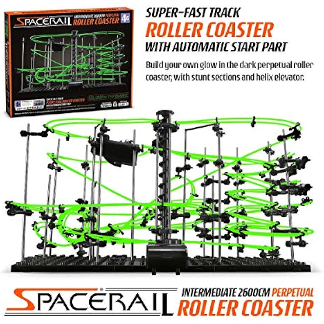 Space Rail Level 4 Glow in the Dark Marble Rollercoaster DIY Kit – 26m