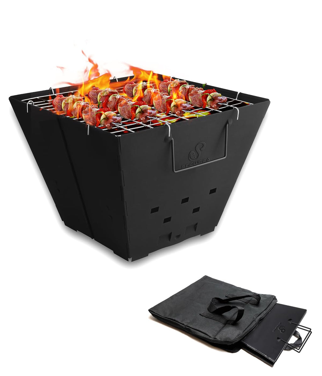Snowpea Portable Camping Fire Pit | Collapsible Iron Grill with Carry Bag