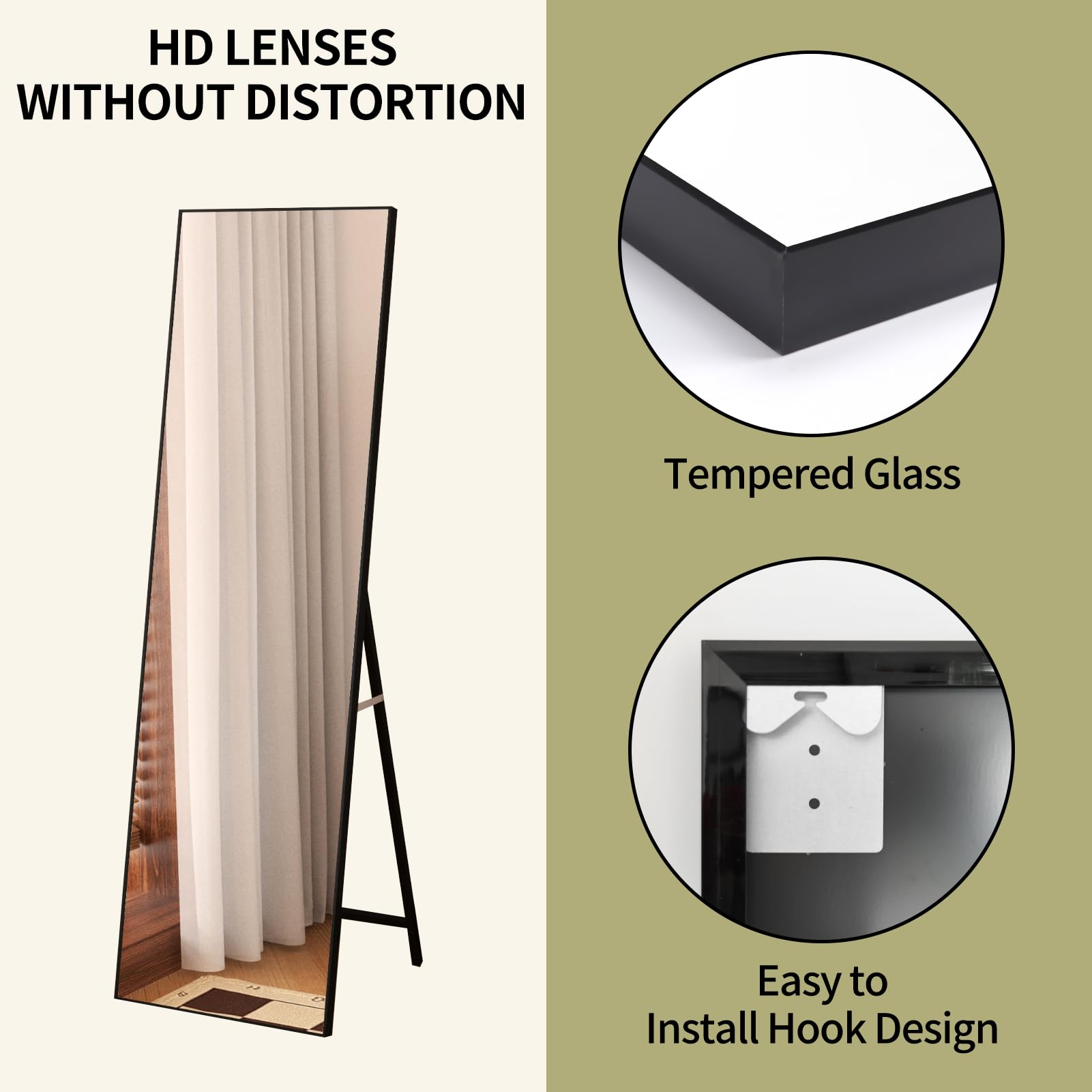 Hoikwo Full Length Standing Mirror | 55x16 Black Frame Wall Mirror
