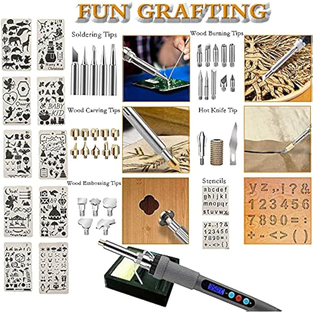 77Pcs Wood Burning Kit – 60W LCD Pyrography Pen Set