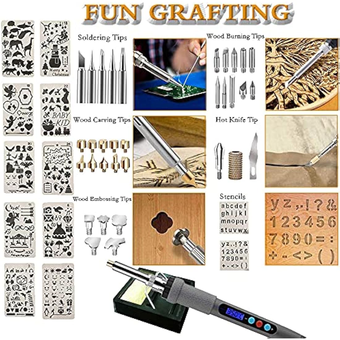 77Pcs Wood Burning Kit – 60W LCD Pyrography Pen Set
