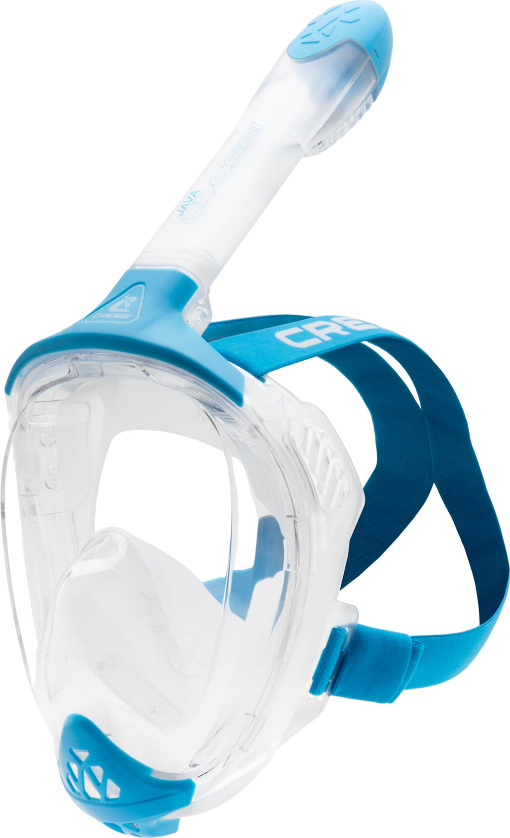 Cressi Java Full Face Snorkel Mask – Anti-Fog Silicone – Clear/Blue S/M