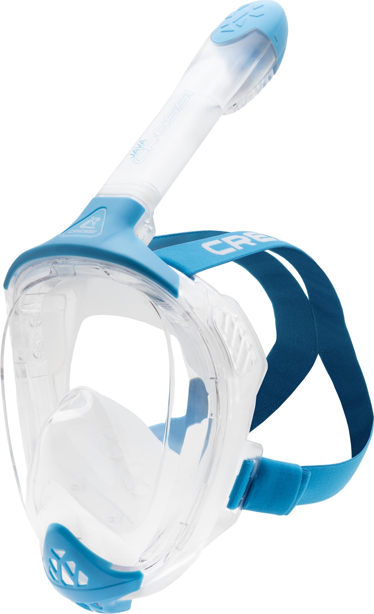 Cressi Java Full Face Snorkel Mask – Anti-Fog Silicone – Clear/Blue S/M
