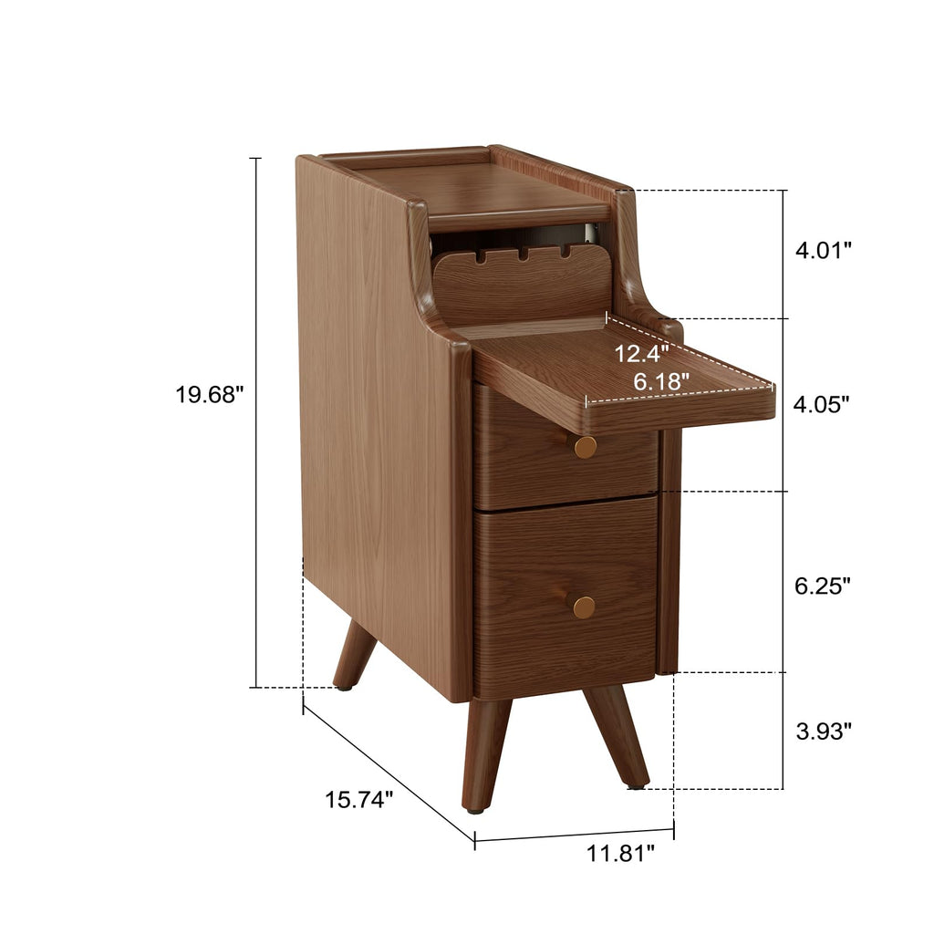 AQIMUELE Small Bedside Table, Narrow Bedside Cabinet with 2 Drawers, Slim Bedside Table for Bedroom, 20cm Walnut - image 2