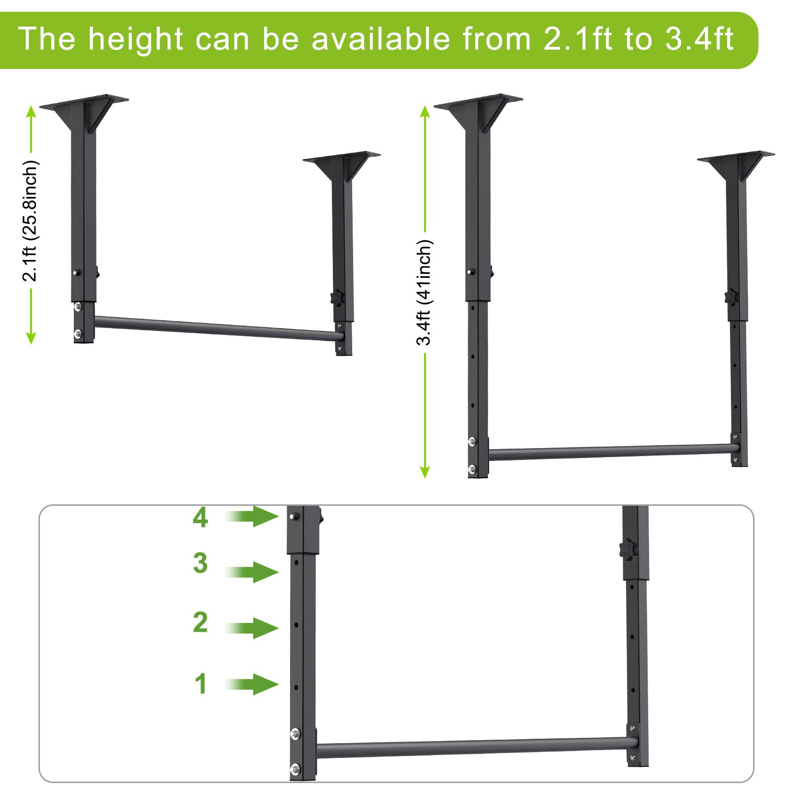 Kipika Ceiling Pull Up Bar | Adjustable Height Heavy Duty Steel - 500 lbs