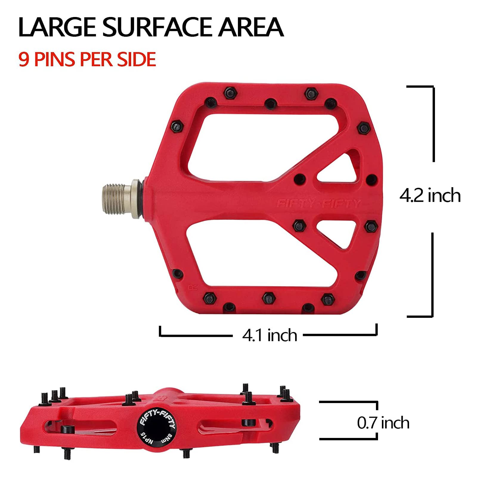 FIFTY-FIFTY Mountain Bike Pedals | Nylon Composite 9/16" Flat MTB - Red