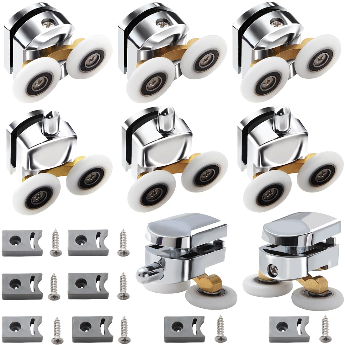 25mm Twin Shower Door Rollers for 4-6mm Glass, 8-Pack