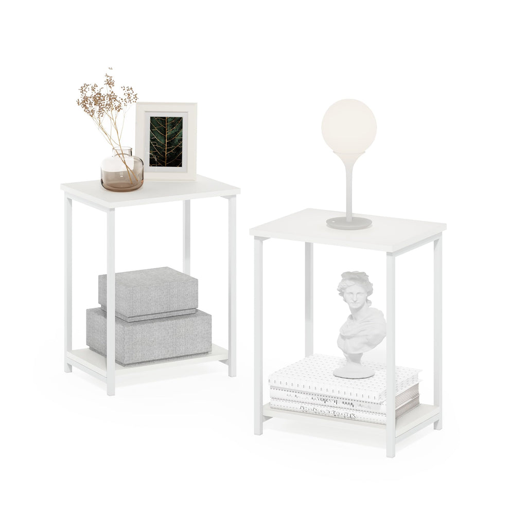 Furinno SIMPLISTIC Side Table Set of 2, 2-Tier Metal Frame End Table with Open Shelf, Night Stand, Bedside Table, for Living Room, Bedroom, White - image 3