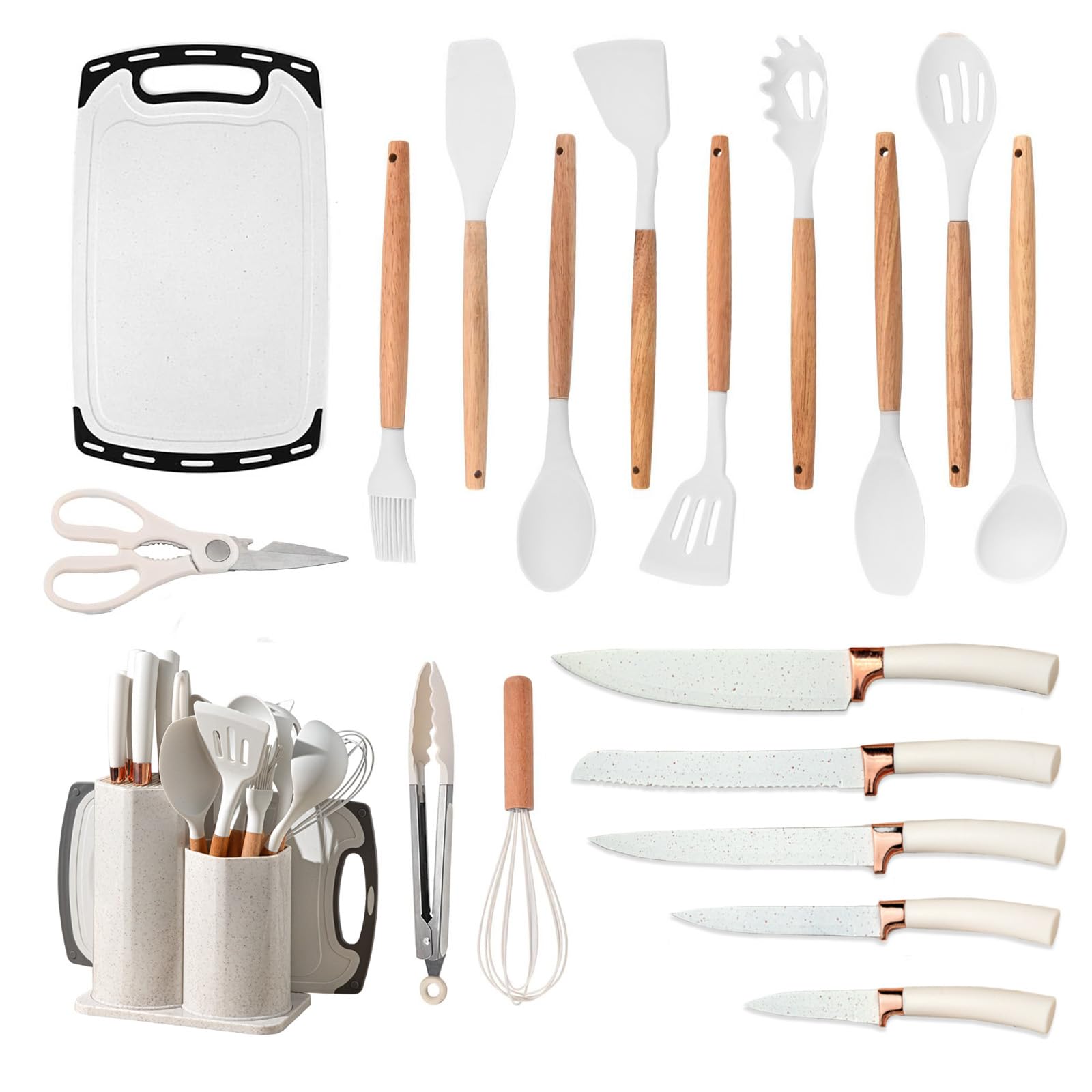 17-Piece Kitchen Knife and Silicone Utensil Set with Block