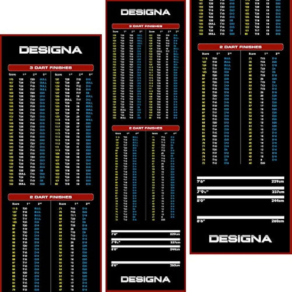 Designa Darts Non-Slip Carpet Mat with Checkout Chart and Oche