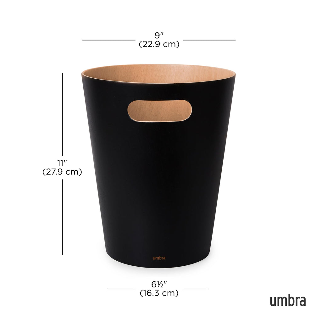 Umbra Woodrow 2 Gallon Modern Wooden Trash Can - Black/Natural