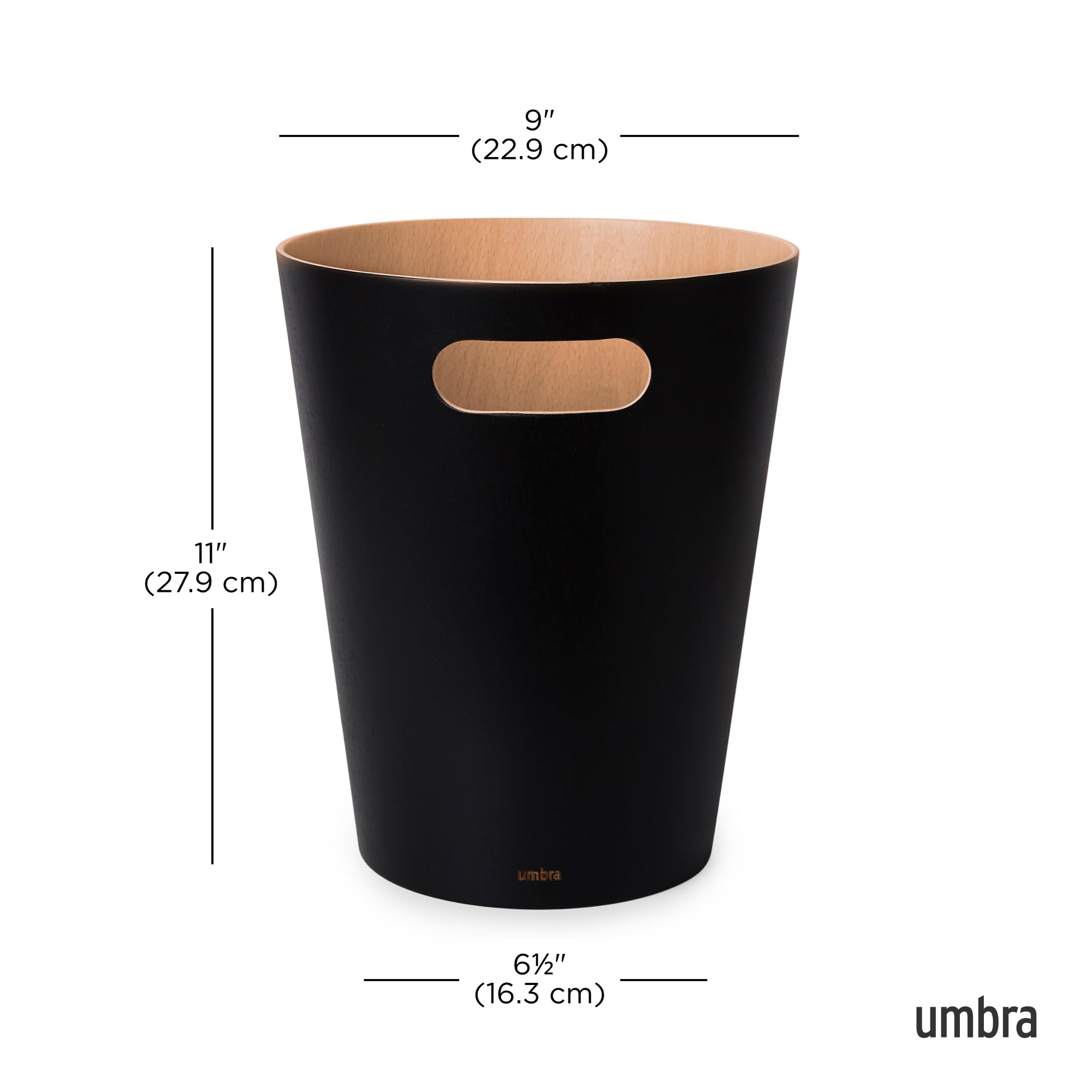 Umbra Woodrow 2 Gallon Modern Wooden Trash Can - Black/Natural
