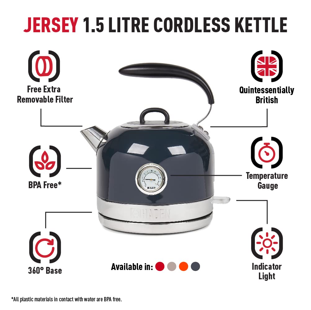 Haden Jersey Electric Kettle – 1.5L Rapid Boil Stainless Steel, Blue