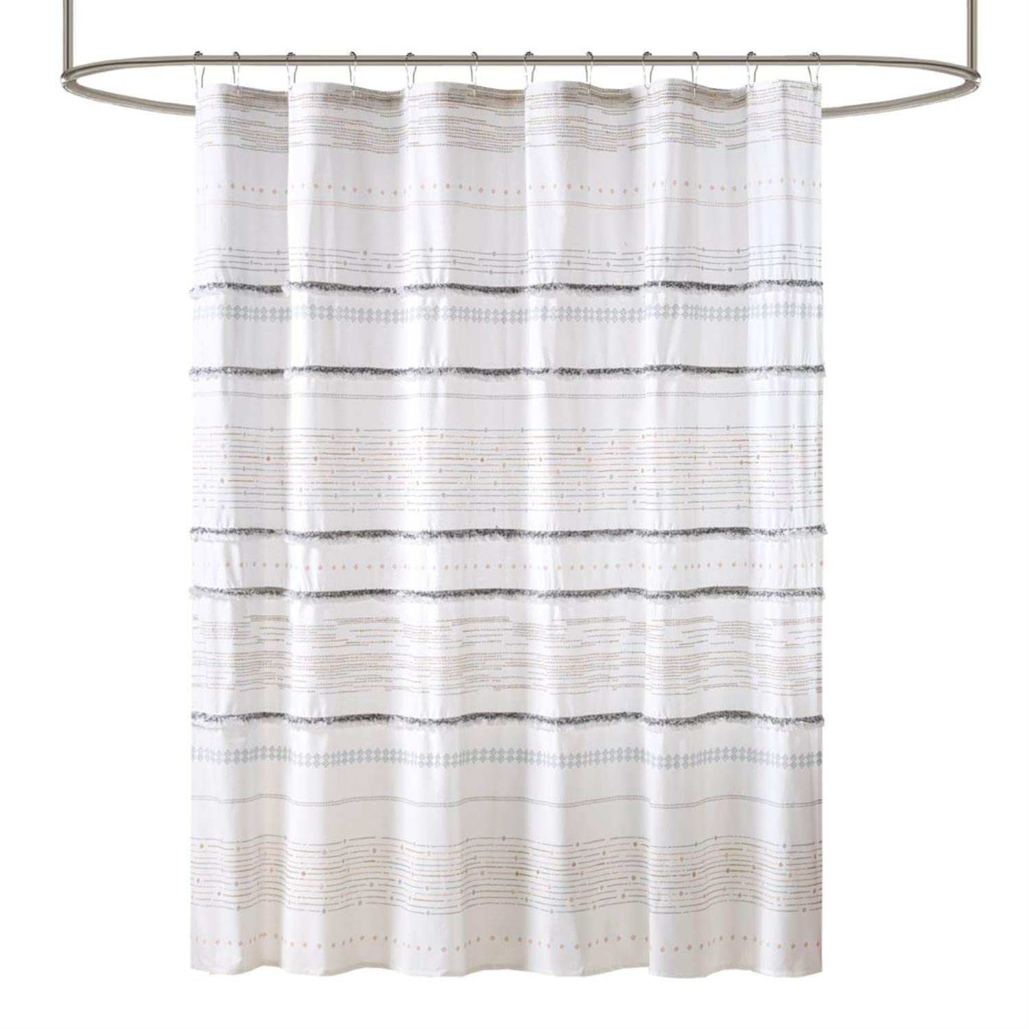 INK+IVY Nea Cotton Boho Shower Curtain | Striped Tassel Bathroom Decor
