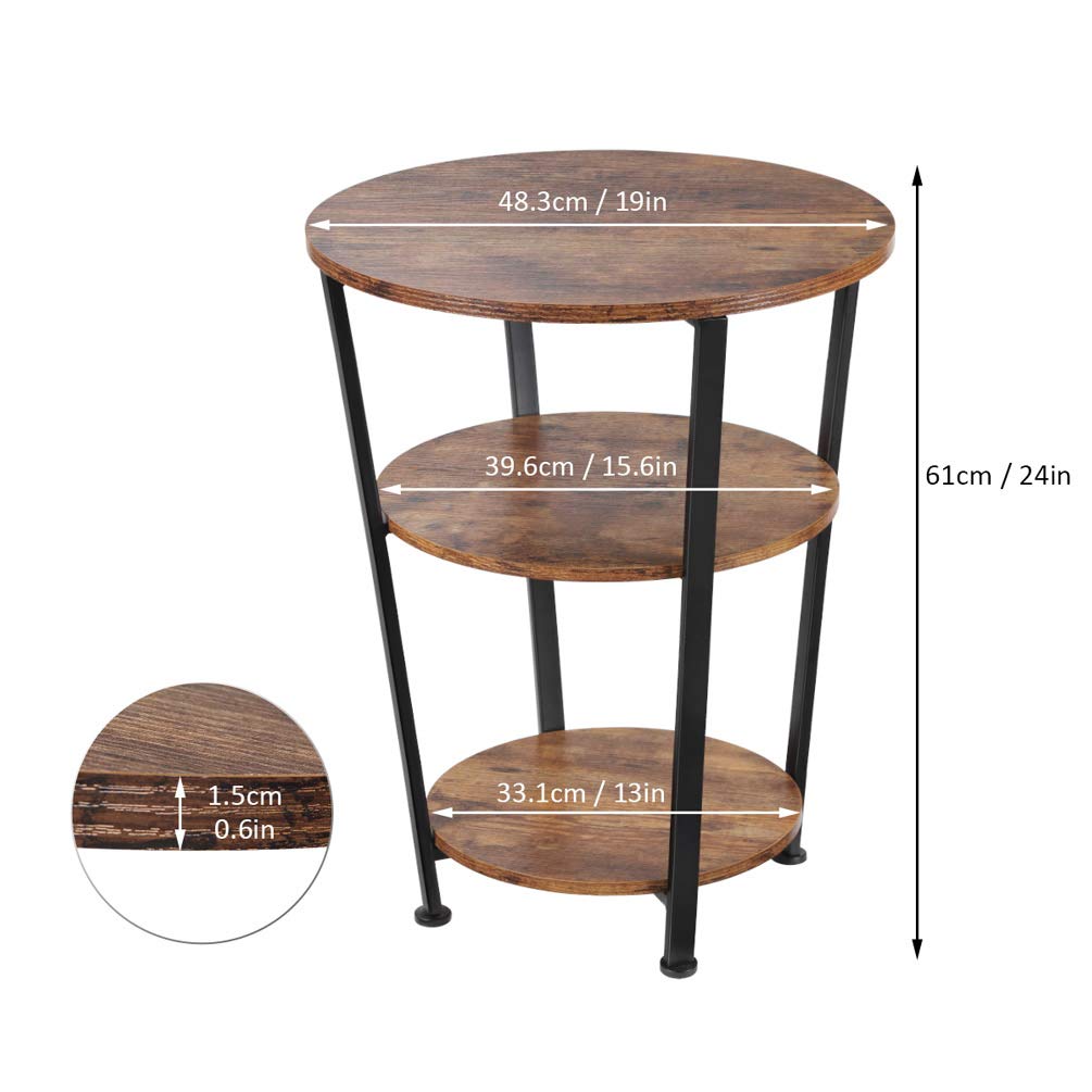 DREAMSOULE Industrial End Table, 3 Tiers Round Side Table with Sturdy Metal Frame, Round Sofa Table, Vintage Nightstand for Living Room Bedroom - image 3