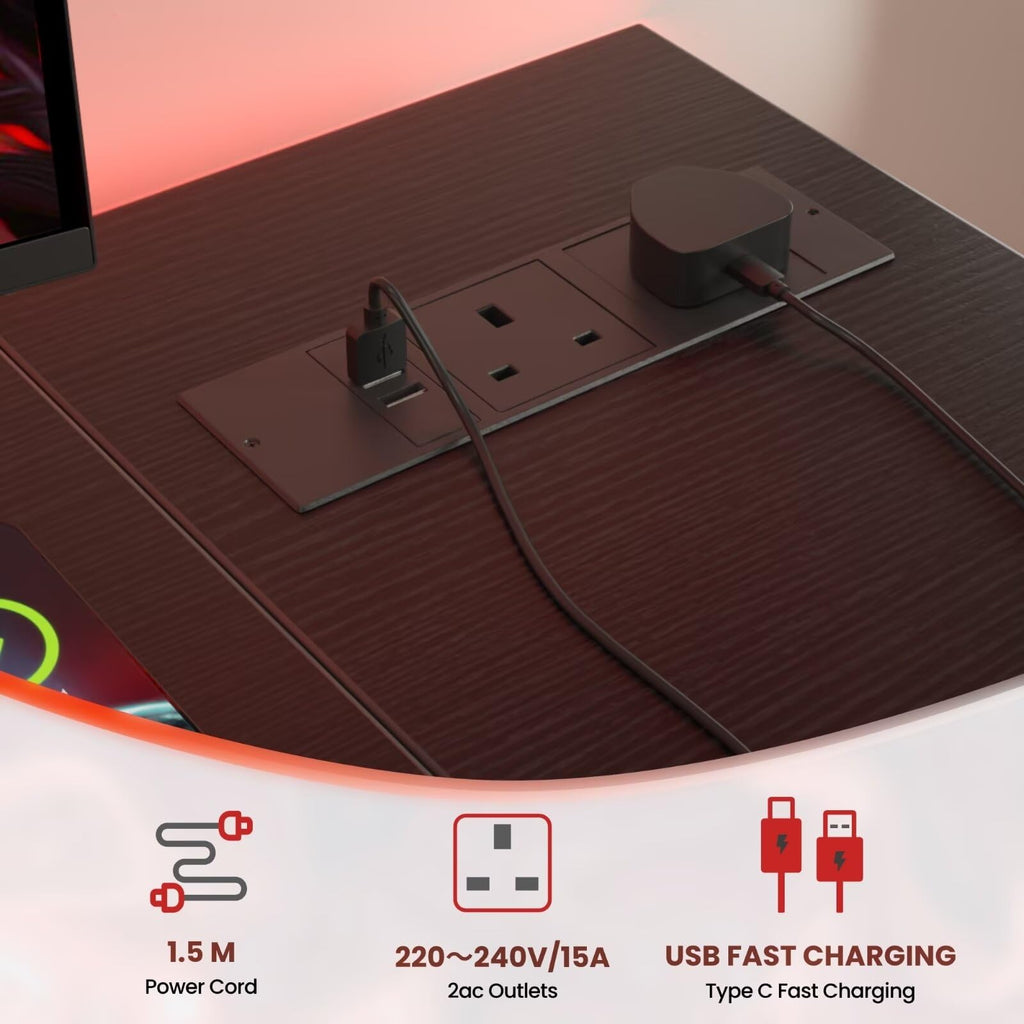 Domshoct L Shaped Gaming Desk with Power Outlets | 120x70cm Corner Desk