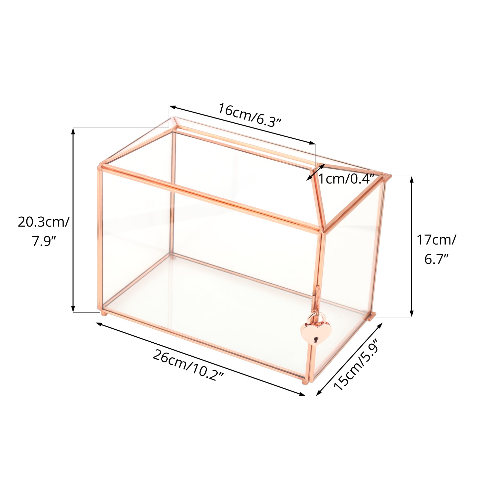 NCYP Rose Gold Geometric Glass Wedding Card Box with Lock – 26cm