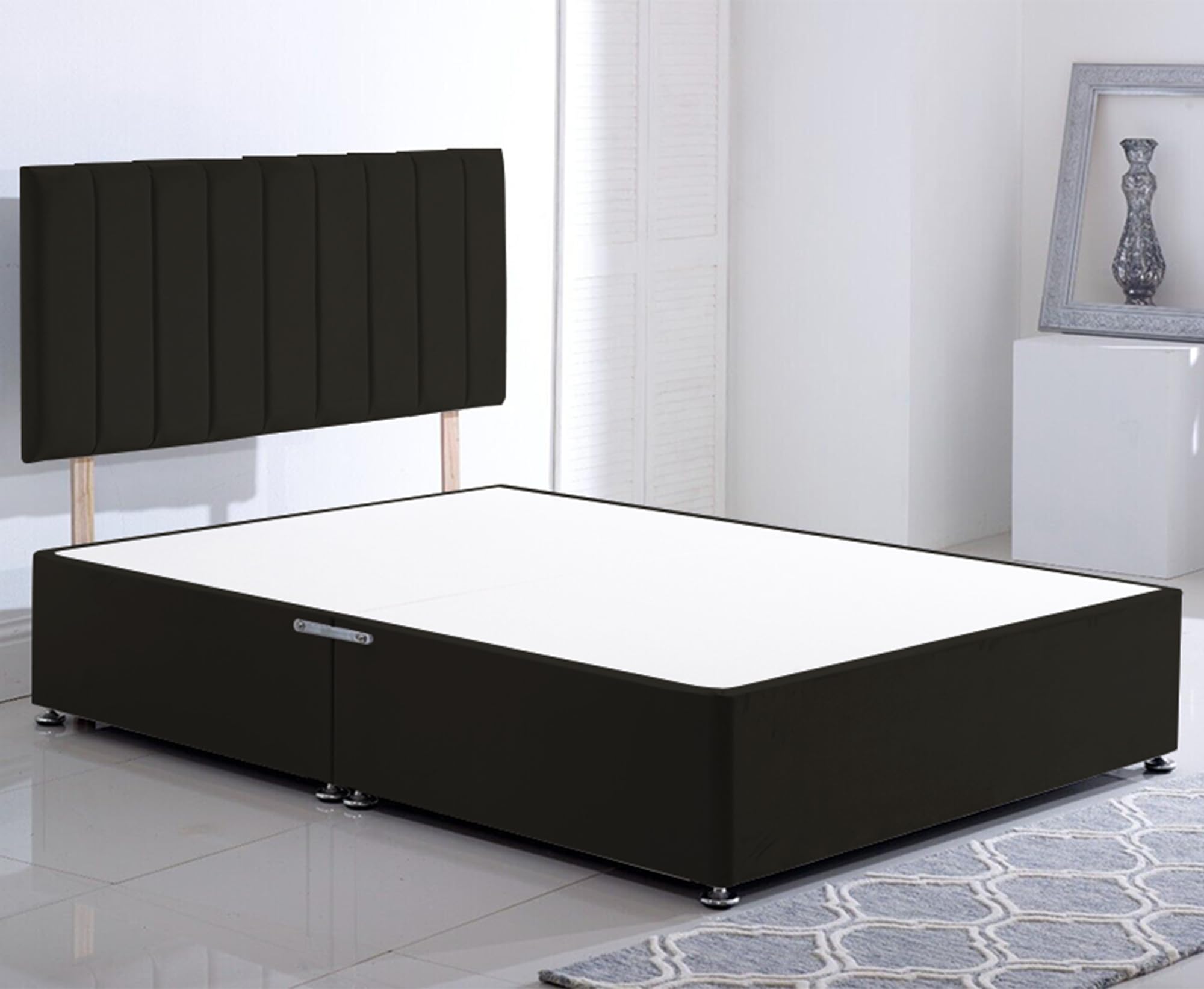 ComfoRest 4FT6 Double Divan Bed Base | Black Plush with Headboard