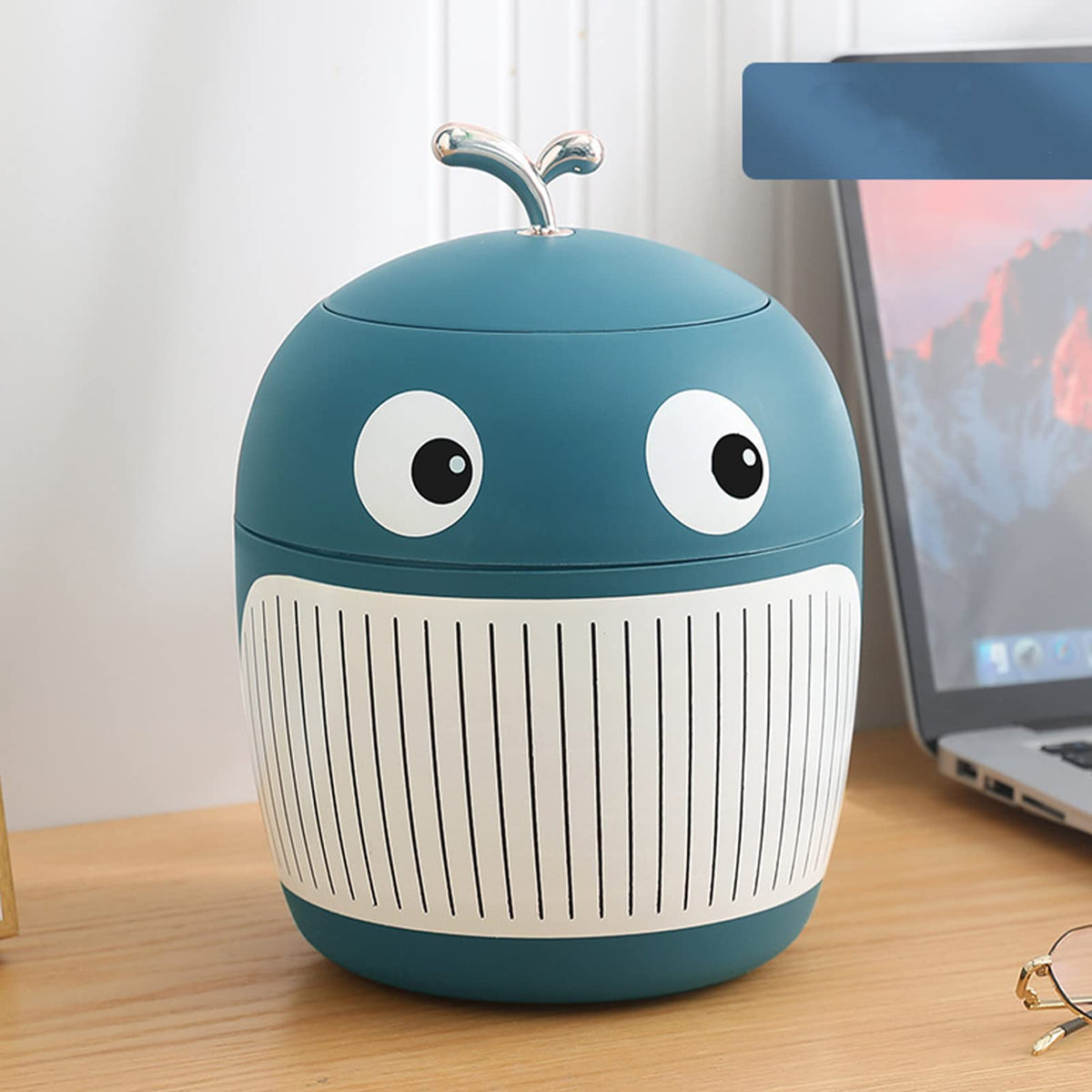 Jauhmui Cute Mini Desktop Waste Paper Bin with Lid, Plastic Whale Waste Basket, Small Table Waste Bin, Office Table Bin - image 4