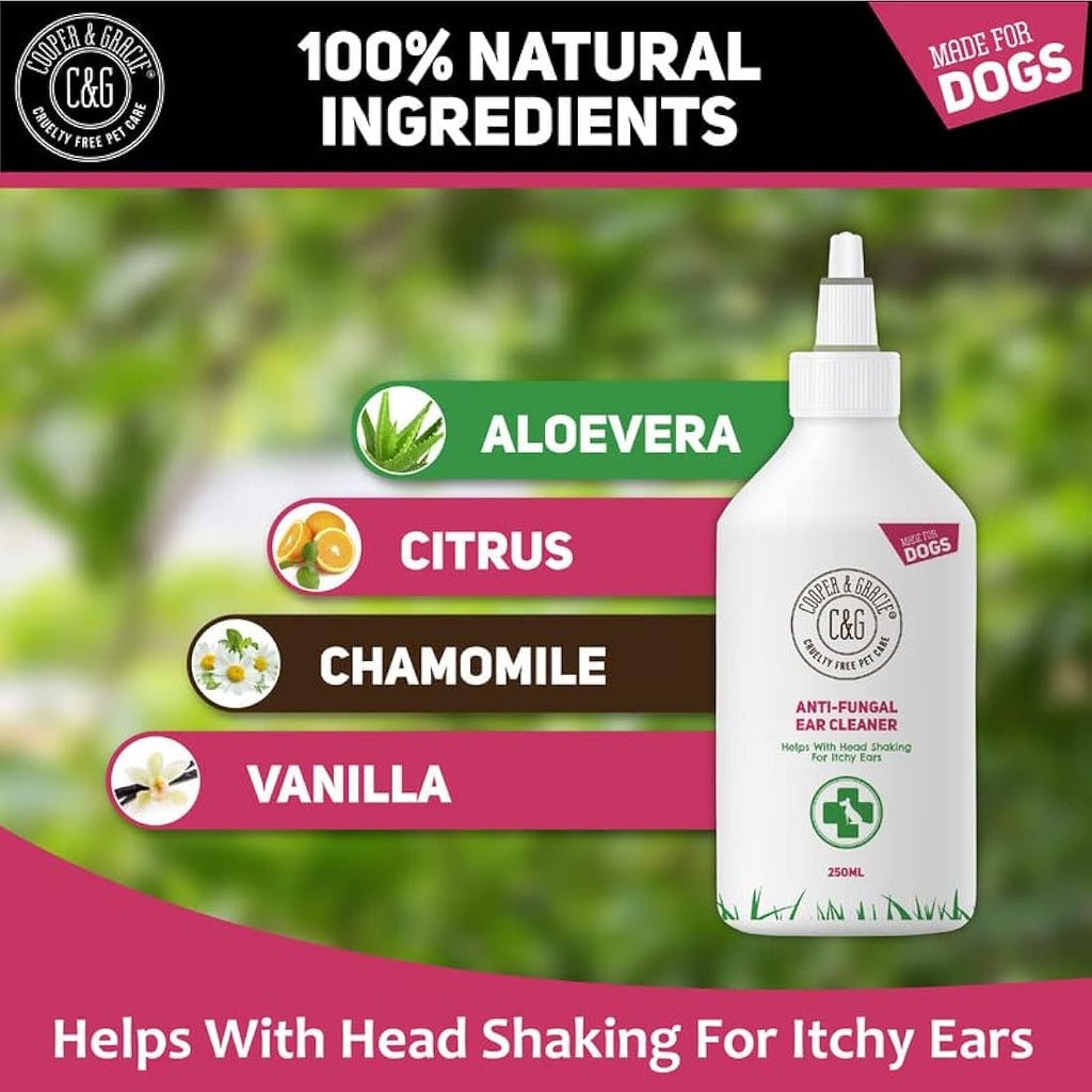 Cooper and Gracie Dog Ear Cleaner - Organic Yeast & Mite Relief - 250ml