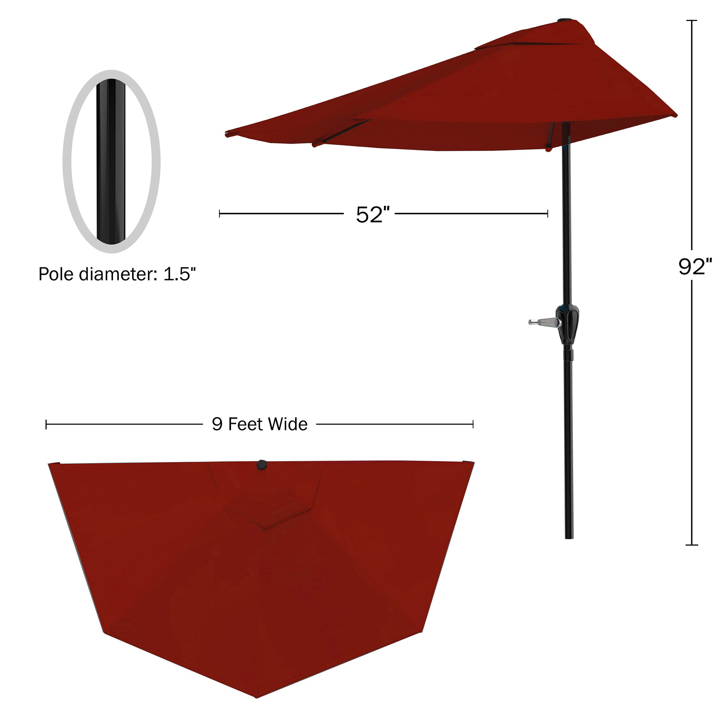 Jolof Store 9-Foot Half Patio Umbrella | Red Vented Canopy with Crank