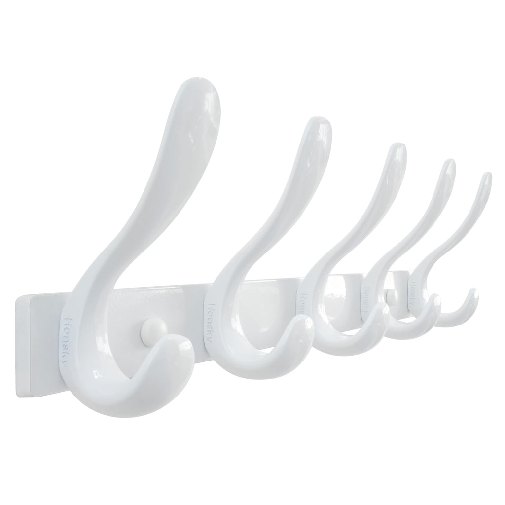 HONSKY Wall Coat Rack, Towel Rack,Metal Wall Coat Hanger with 5 Double Hooks 10 Hook, for Hanging Coat, Hat, Bag, in Hallway Entryway, White