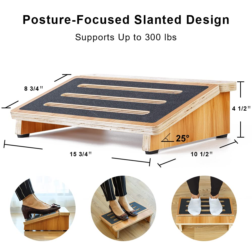 StrongTek Wooden Under Desk Foot Rest – Ergonomic Slanted Posture Support