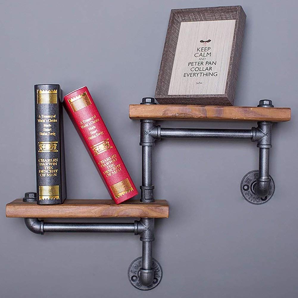 SaiDuoDuo 2-Tier Industrial Pipe Wall Mount Shelves | Rustic Wood Decor