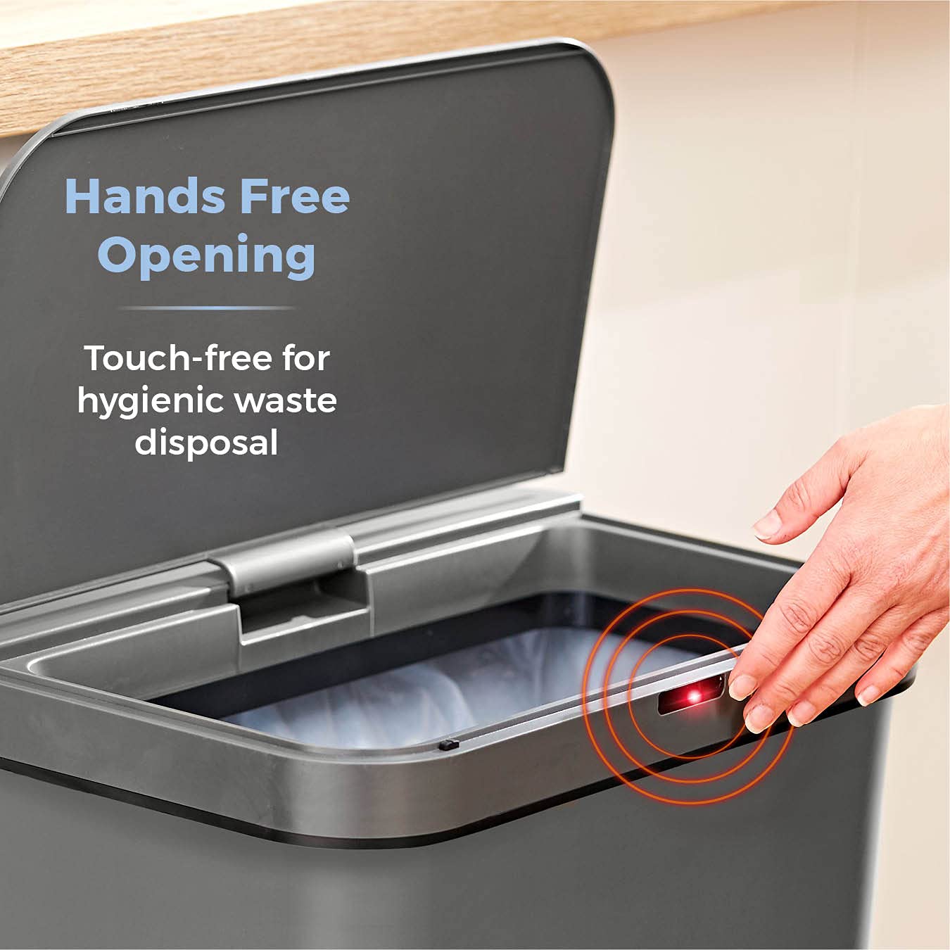 Tower 50L Sensor Bin – Automatic Battery-Operated Waste Bin, Grey