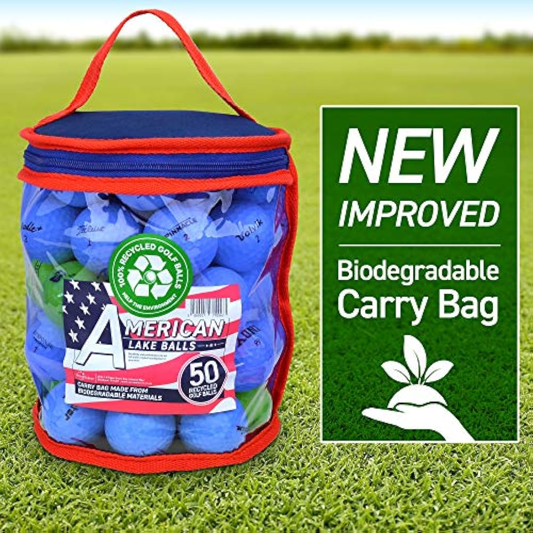 Recycled Lake Golf Balls with Reusable Carry Bag – 50 Pack