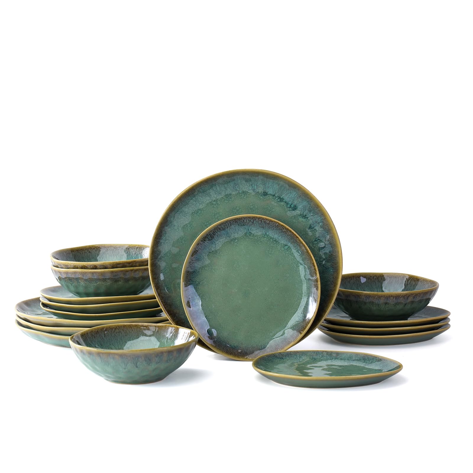 Henten Home Ceramic Cereal Bowls – 25oz Retro Green Stoneware Set of 4
