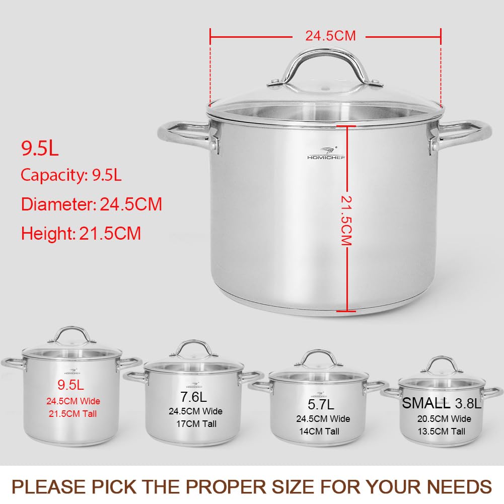 HOMICHEF 9.5L Stock Pot – Nickel Free Stainless Steel Induction Pot
