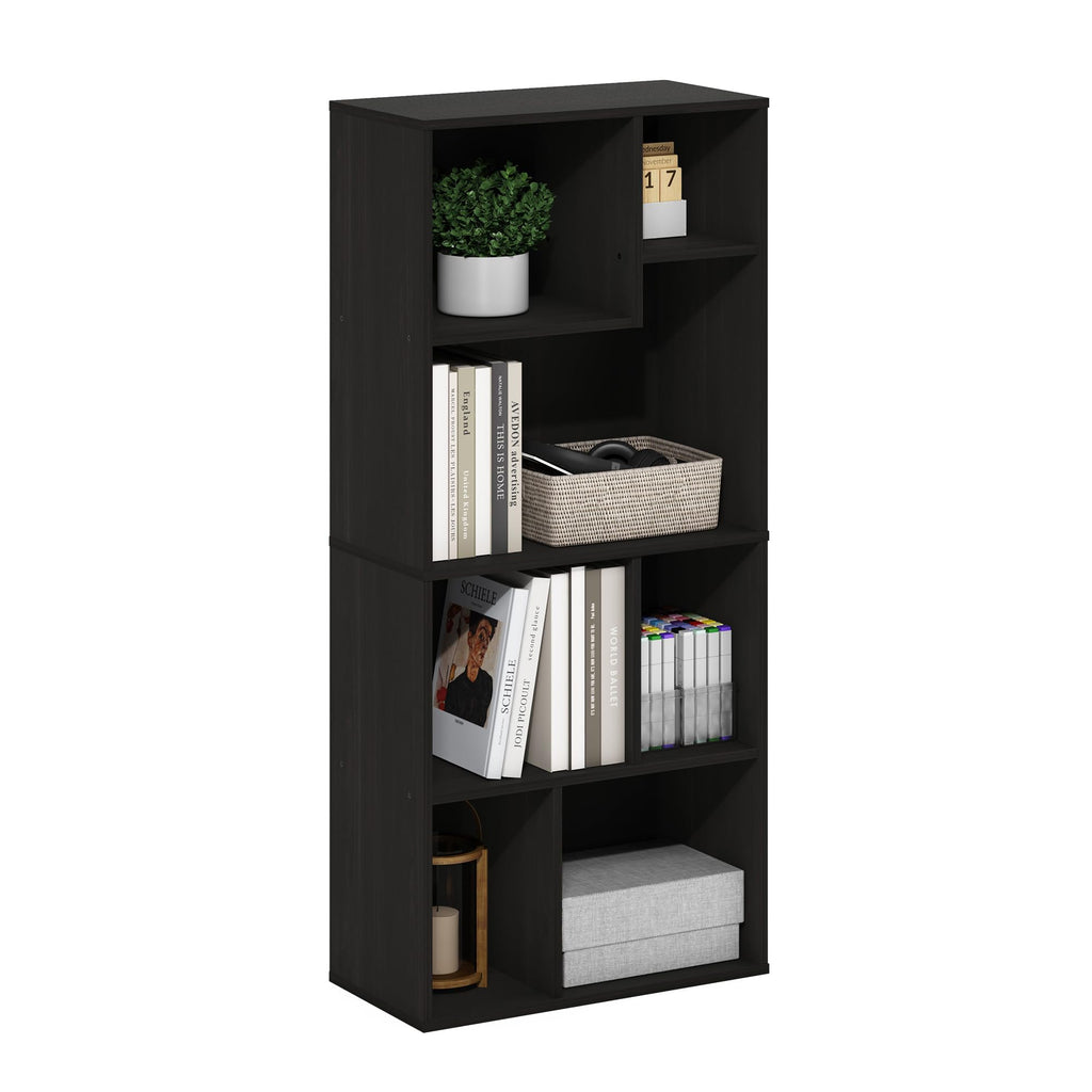 Furinno DALY Book Shelf, 7-Cube Bookshelf, Cube Storage Organizer Bookcase with Irregular Compartments, 9.4 x 18.9 x 42.1, for Living Room, Bedroom - image 1