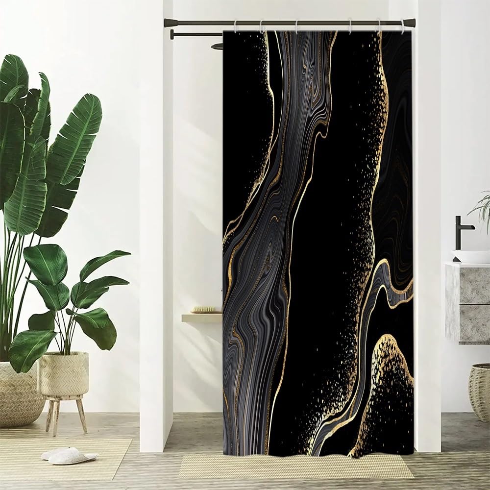Uiiooazy Black Marble Shower Curtain | Waterproof Polyester Fabric