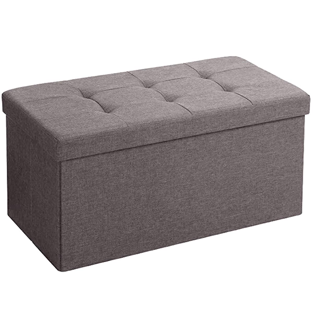 BRIAN & DANY Folding Linen Storage Ottoman – Brown Footstool Bench