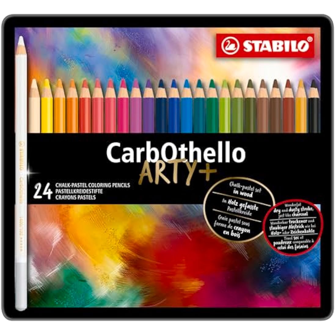 STABILO CarbOthello Chalk-Pastel Pencils | Tin of 24 Assorted Colors