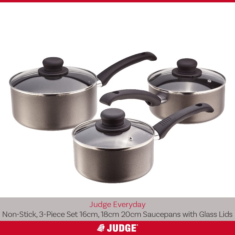 Judge Everyday Non-Stick Saucepan Set with Glass Lids, 3-Piece