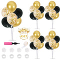 Balloon Stand Kit - 4 Sets with 32 Black & Gold Confetti Balloons