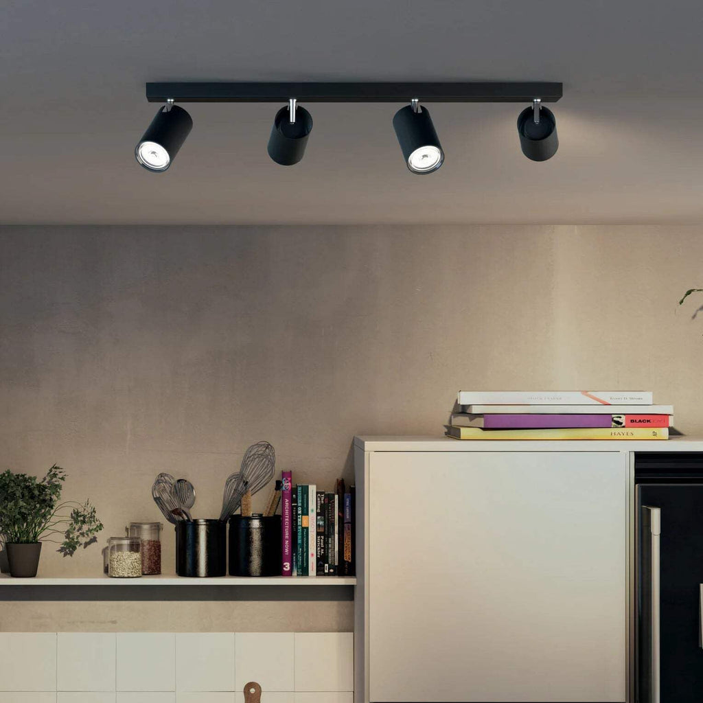 Philips MyLiving 4-Light Adjustable Spotlight - Black Metal GU10