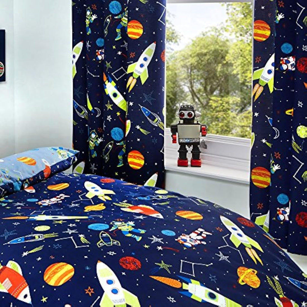 Bedlam Supersonic Glow in the Dark Kids Space Curtains - Blue, 66x72
