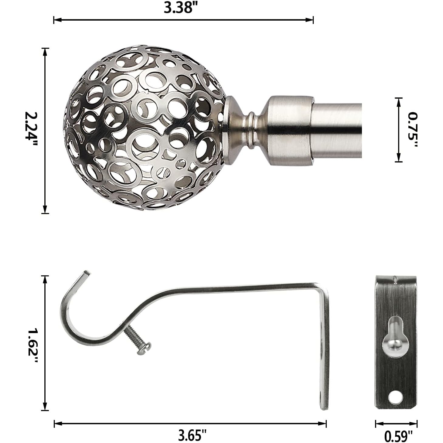 BOOM JOG Extendable Curtain Pole Set | Satin Nickel 70-210cm Rod