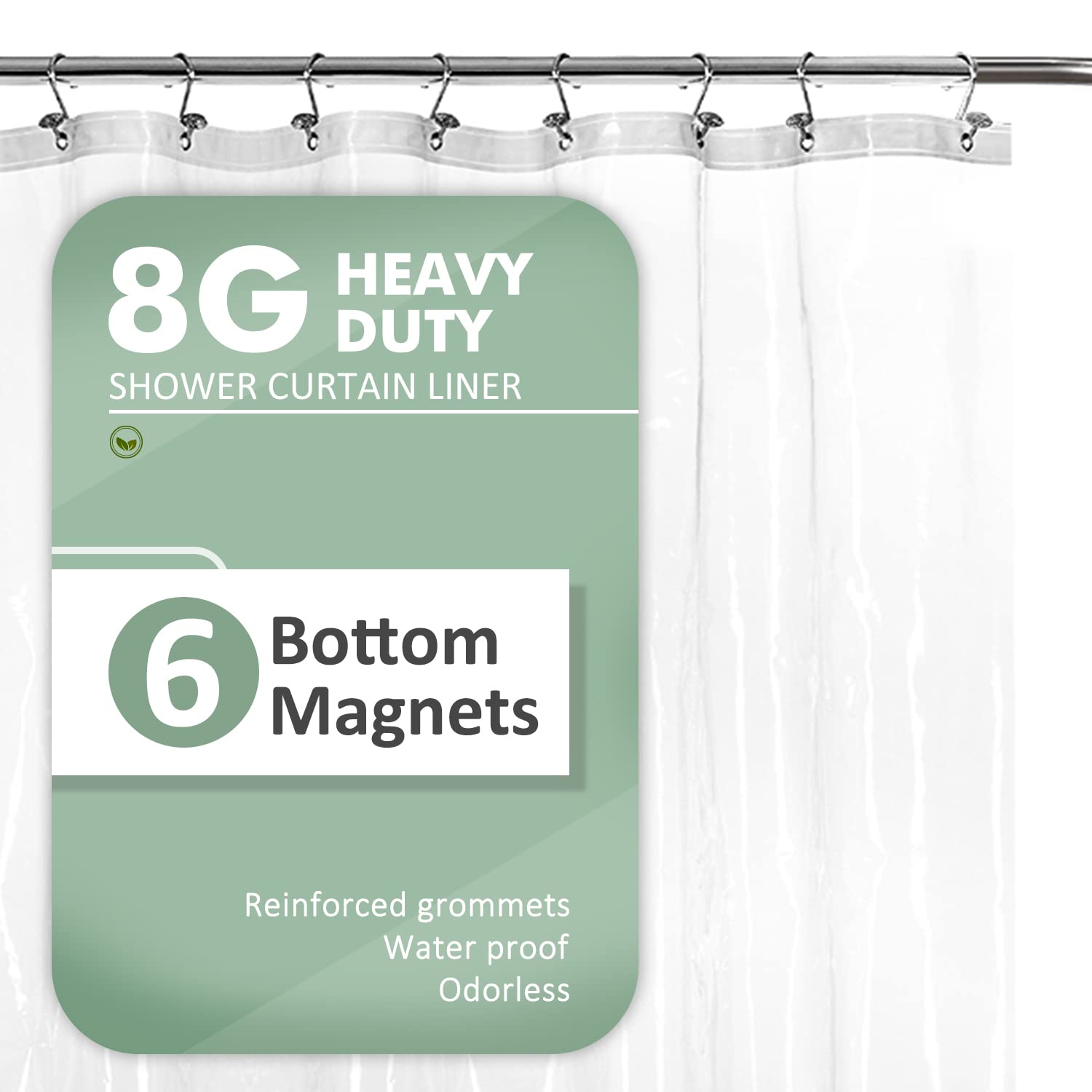 Barossa Design Clear PEVA Shower Curtain Liner - 72 x 78, Heavyweight