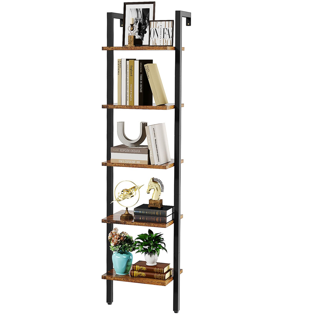 YMYNY 5-Tier Wall Mounted Ladder Shelf – Industrial Metal Bookcase Rack