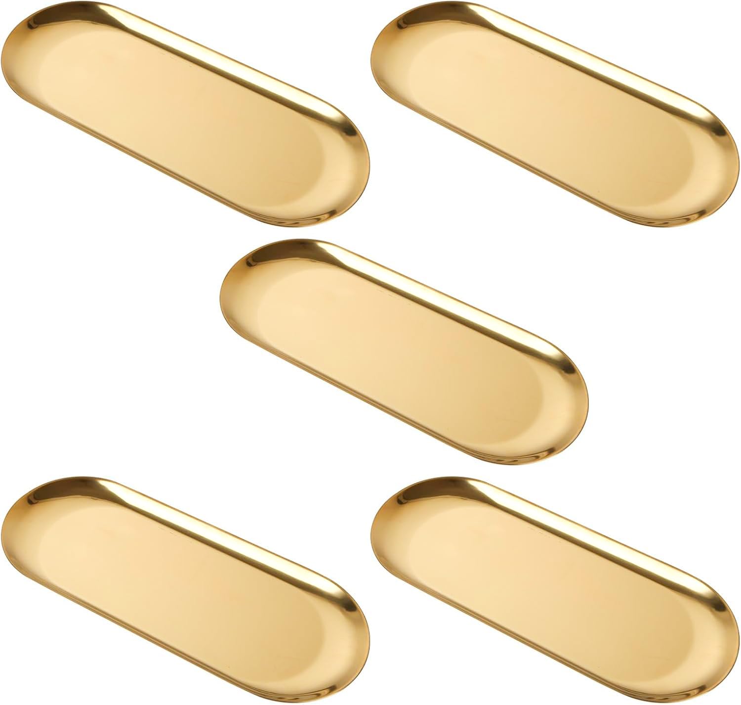AHAQU 5-Piece Gold Oval Serving Trays | Stainless Steel Jewelry Dish
