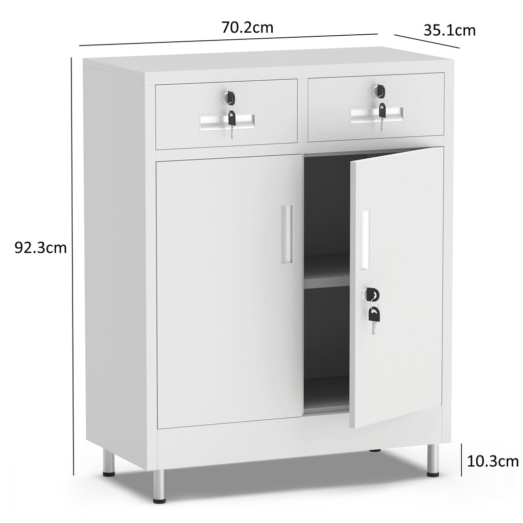 JINGUR Metal Storage Cabinet with Locking Doors and 2 Drawers White